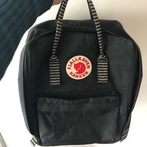 Fjallraven Kanken small backpack. Black striped.